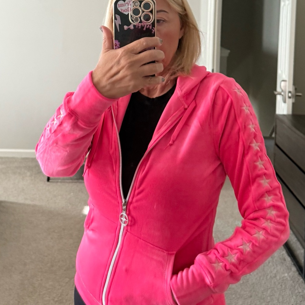 Paris Hilton Pink Hooded Jacket with Star Sleeve Detail - Picture 4 of 5